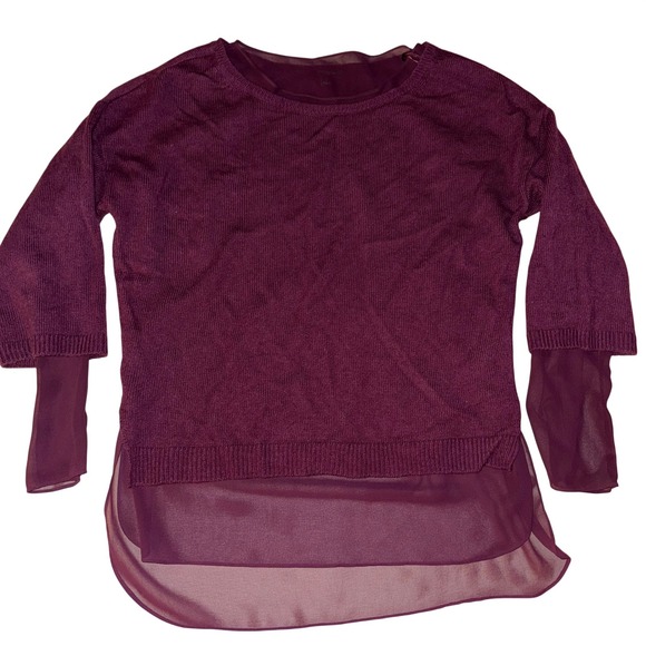 The Loft Sweaters - The Loft Marled Knit Sheer Chiffon Overlay Sweater Plum Size Large